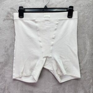 SKIMS Cotton Ribbed Boxer Briefs White Size Large Comfort Stretch Biker Shorts